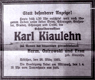 Kiaulehn Karl (“Ostdeutsche Grenzboten” vom 30. März 1931)